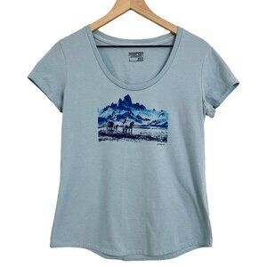 Patagonia Slim Fit Scoop Neck Graphic Tee – Light Blue – Women’s Large